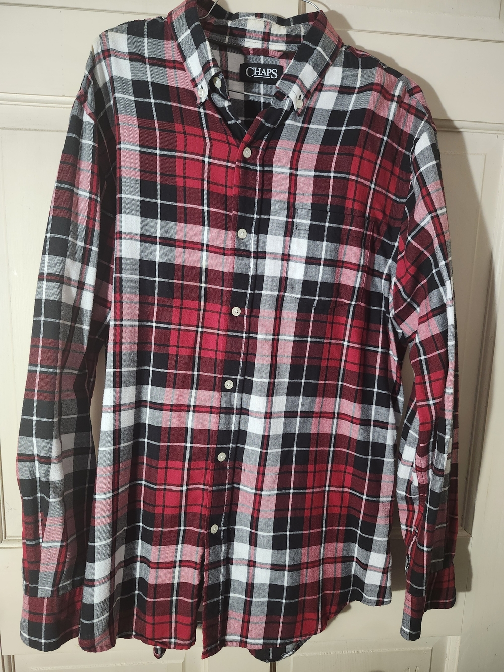 Chaps Red, Black & White Plaid Button-Down Shirt